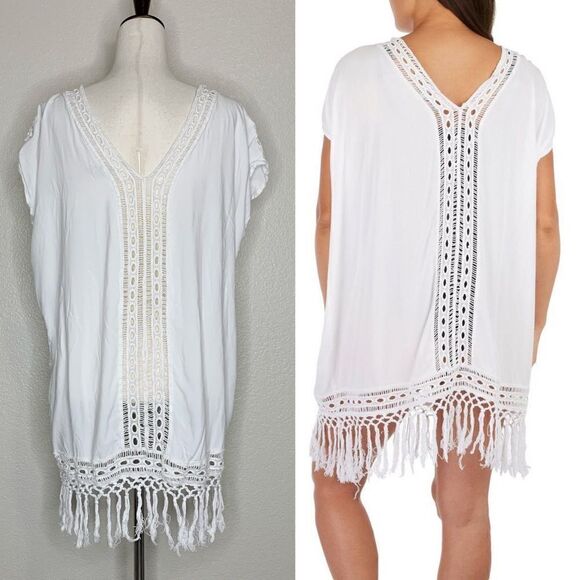 Boho Me White Eyelet Crochet Fringe CoverUp - Picture 7 of 13